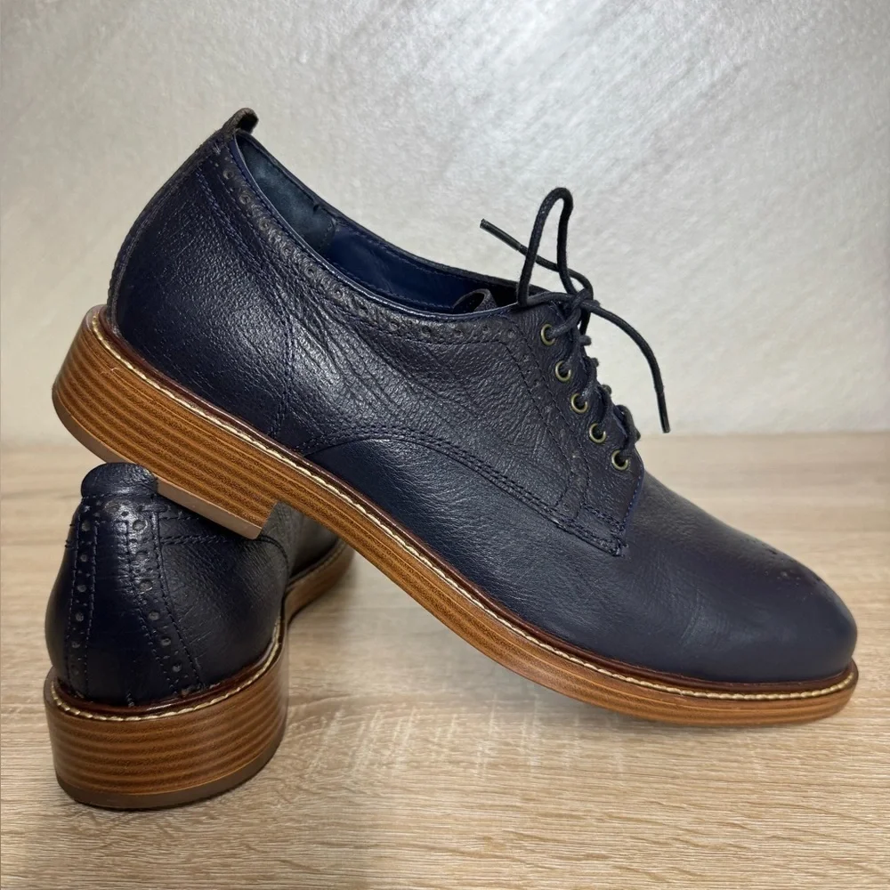 Cole Haan Men’s 8.5 Navy Blue Leather Oxford Lace Up Work Office Dress Shoes
